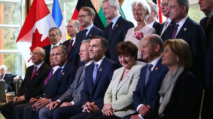 Delegates pose for an official photo at the G7 Finance Ministers Summit in Whistler,