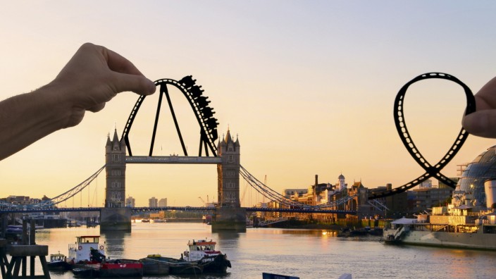 Reisefotos mit Schattenspiel: London Eye? Diese Achterbahn wäre wirklich gigantisch.