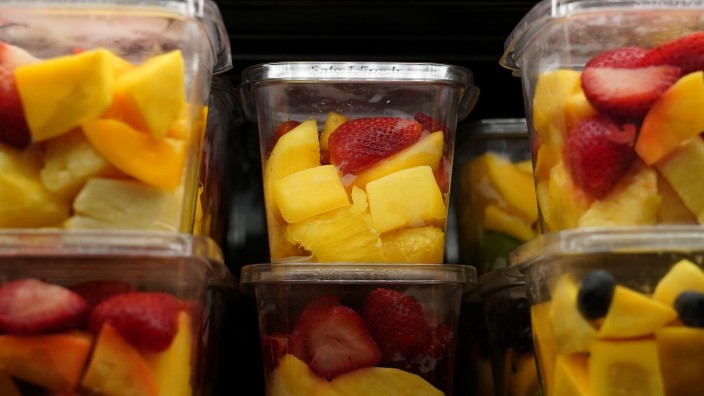 Cut fruit for sale are pictured inside a Whole Foods Market in the Manhattan borough of New York City