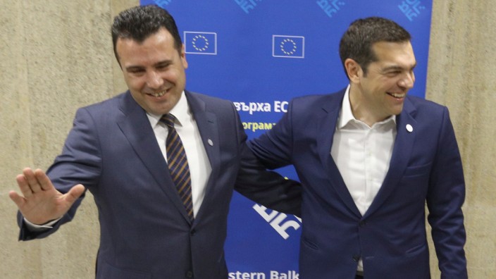 FILE PHOTO: Greek Prime Minister Tsipras meets with Macedonian Prime Minister Zaev at the EU-Western Balkans Summit in Sofia