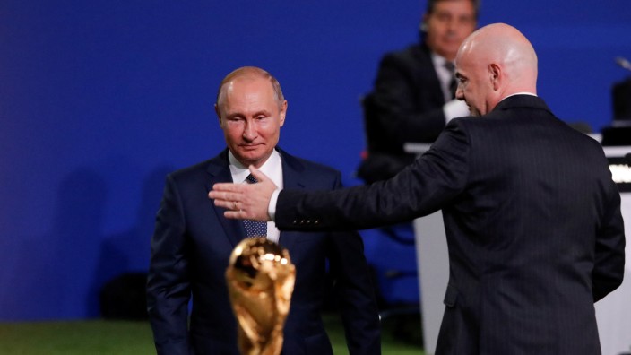 FIFA President Infantino and Russian President Putin attend the 68th FIFA Congress in Moscow