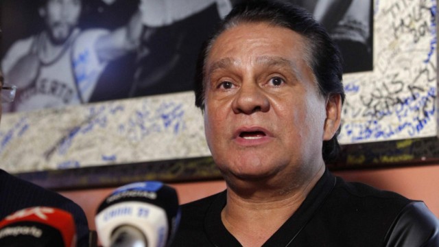 Former boxing champion Panamanian Roberto Duran also know as Mano de piedra Hands of Stone speak