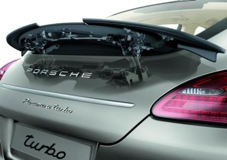 Porsche Panamera: adaptiv ausfahrender Heckspoiler mit seitlich ausfahrenden Seitenteilen