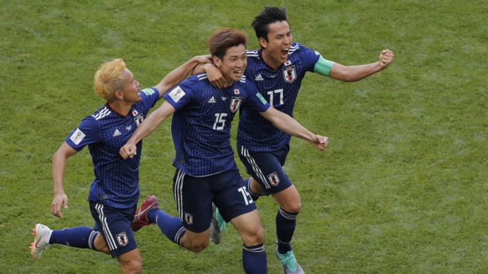 Yuya Osako erzielt das 2:1 für Japan bei der Fußball-WM 2018 gegen Kolumbien.