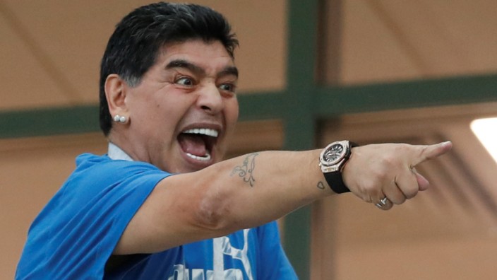 Diego Maradona 2018 beim WM-Spiel Argentinien gegen Kroatien