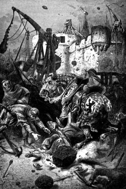 Ein Bild und seine Geschichte: Simon de Montfort stirbt bei der Belagerung von Toulouse 1218 durch einen Felsbrocken. Die Darstellung schuf Alphonse Marie Adolphe de Neuville im 19. Jahrhundert.