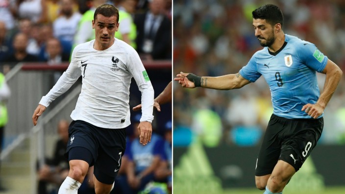 Griezmann bei der Fußball-WM: Der Halb-Uruguayer Griezmann (links) trifft auf den Voll-Uruguayer Suárez (rechts).