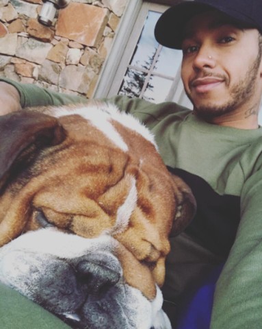 Lewis Hamilton mit seinem Hund Roscoe