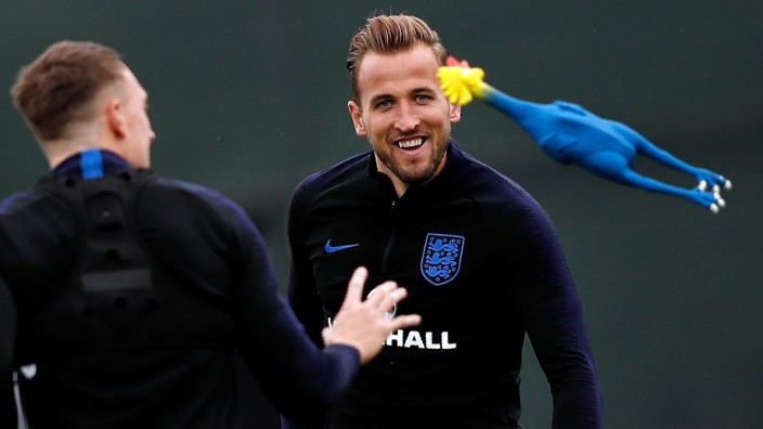 Englands Stürmer Harry Kane beim Training während der WM in Russland
