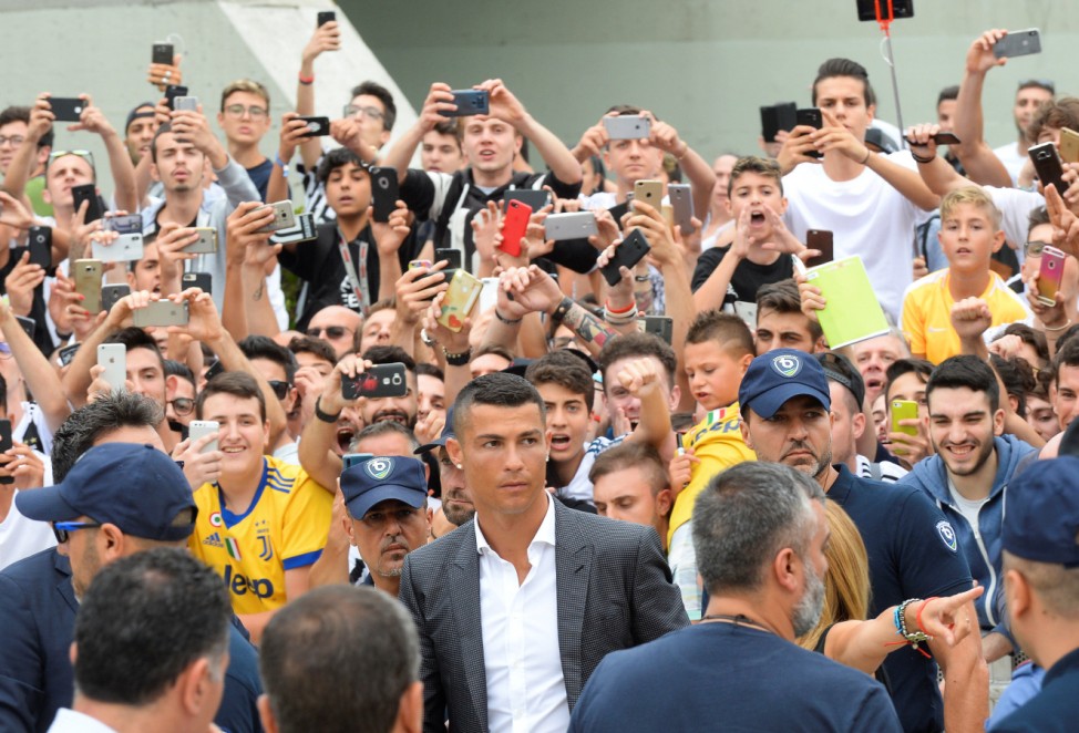 Cristiano Ronaldo arrives at the Juventus' medical center in Turin