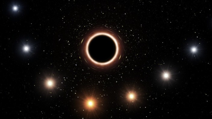 Artist's impression of S2 passing supermassive black hole at centre of Milky Wa