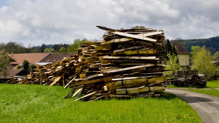 Moosach Holzstapel für Heizkraftwerk