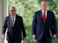 U.S. President Donald Trump and President of the European Commission Jean-Claude Juncker speak about trade relations in the Rose Garden of the White House in Washington
