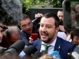 Italy's Matteo Salvini talks after a statement ahead of an informal meeting of EU's Home Affairs Ministers in Innsbruck