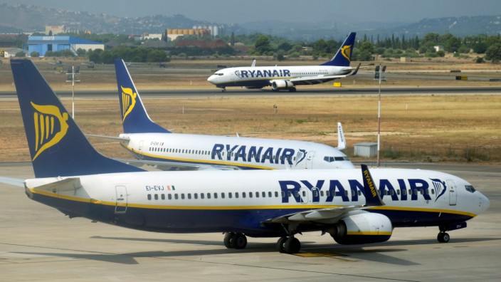 Ryanair planes are seen at the airport, during a protest on the first day of a cabin crew strike held in several European countries, in Valencia