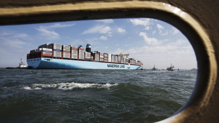 File photo of the MV Maersk Mc-Kinney Moller, the world's biggest container ship, arriving in the harbour of Rotterdam
