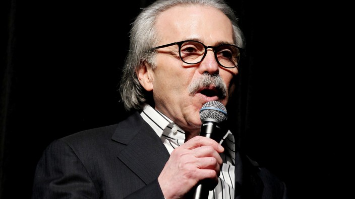 David Pecker, Chairman and CEO of American Media speaks at the Shape and Men's Fitness Super Bowl Party in New York