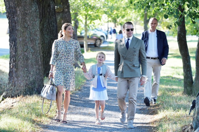 Sweden's Crown Princess Victoria and Prince Daniel walk their daughter Princess Estelle to her school Campus Manilla in Stockholm