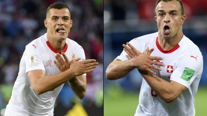 Schweiz vor dem Spiel gegen Serbien: Provokation bei der WM 2018: Die Schweizer Granit Xhaka (links) und Xherdan Shaqiri antworteten auf Schmähungen serbischer Fans mit politischen Gesten beim Torjubel.