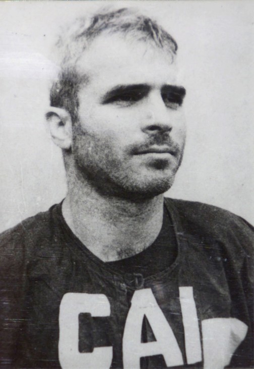 FILE PHOTO -  A black and white photograph taken in 1967 of then captured navy pilot John McCain is shown as part of an exhibit on American prisoners of war in Hanoi's Hoa Lo prison