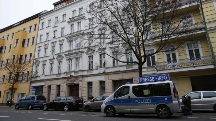 A police car is parked in front of the building with the Fussilet 33 mosque in Berlin Moabit