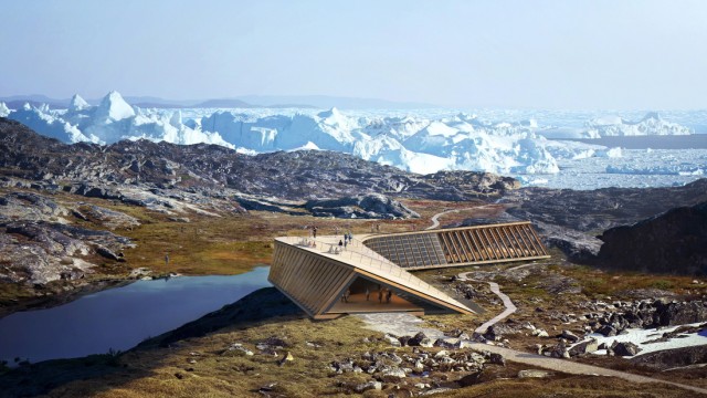 Architektur: Das Eisfjord-Informationszentrum an der Küste Grönlands soll bis 2020 fertig sein. Bereits gebaut ist das Wattenmeer- Zentrum in Ribe mit einem Dach aus Stroh und einem weißen Inneren.