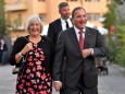 Swedish Prime Minister Stefan Lofven and his wife Ulla Lofven arrive at the Social Democratic Party's election wake in Stockholm