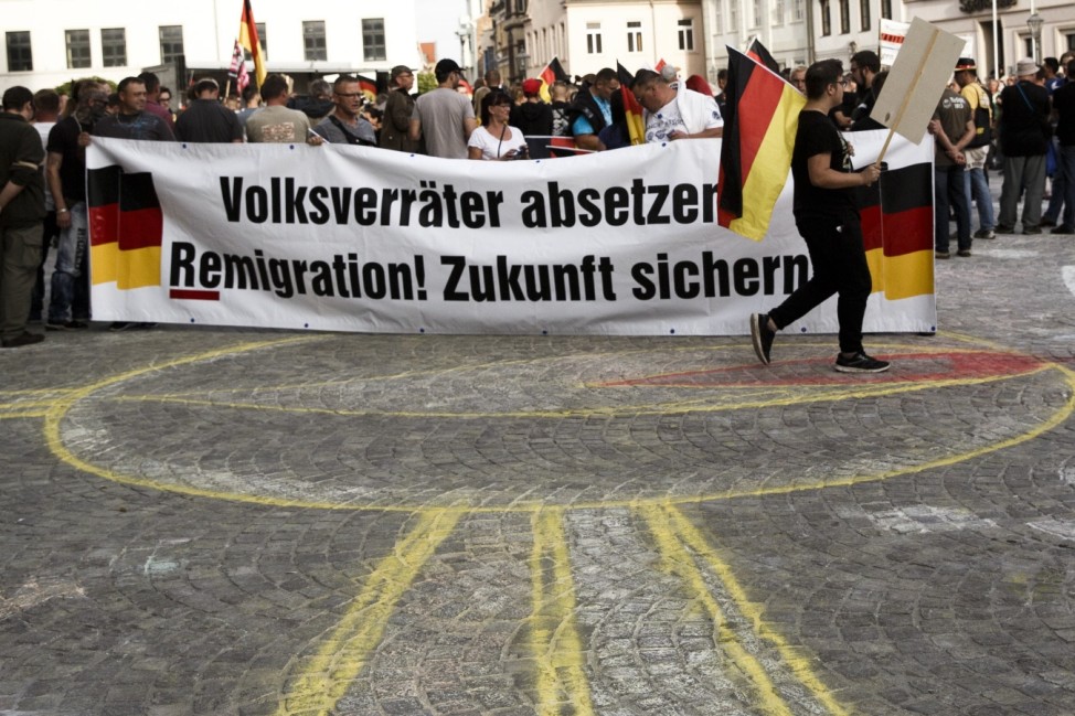 Right-Wing And Counter Demonstrators Protest In Koethen Following Death Of German Man