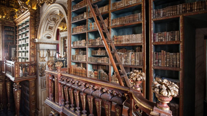 Versicherung: Blick in die Bibliothek der Universität Coimbra in Portugal: Das Start-up Praedicat wertet wissenschaftliche Studien aus aller Welt digital aus.
