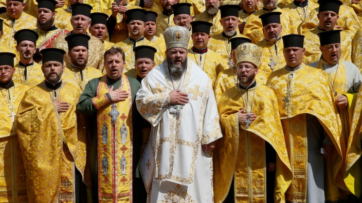 FILE PHOTO: Clergymen of Ukrainian Orthodox Church of the Kiev Patriarchate take part in a ceremony marking the anniversary of the Christianisation of the country in Kiev
