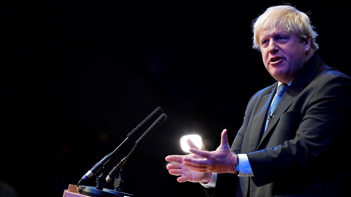 Boris Johnson addresses delegates at a Conservative Home fringe meeting on the third day of the Conservative Party Conference in Birmingham