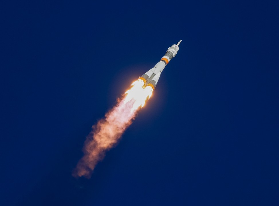 The Soyuz MS-10 spacecraft carrying the crew of astronaut Nick Hague of the U.S. and cosmonaut Alexey Ovchinin of Russia blasts off to the International Space Station (ISS) from the launchpad at the Baikonur Cosmodrome