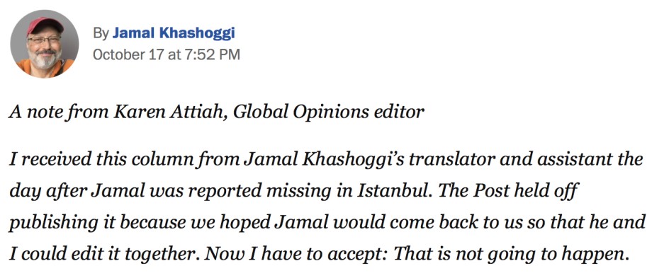 Letzte Kolumne von Jamal Khashoggi in der Washington Post