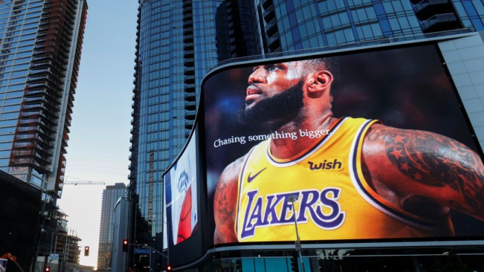 Advertising displays of NBA basketball star LeBron James in downtown Los Angeles