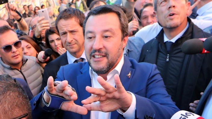 Italian Interior Minister Matteo Salvini visits a place where a young girl was murdered, in Rome