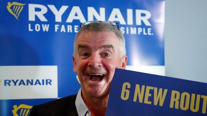 Ryanair CEO O'Leary poses after news conference in Machelen near Brussels