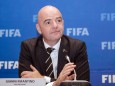 FIFA President Gianni Infantino attends a news conference in Kigali