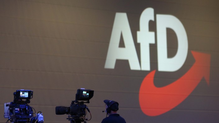 AfD-Logo beim Parteitag in Augsburg