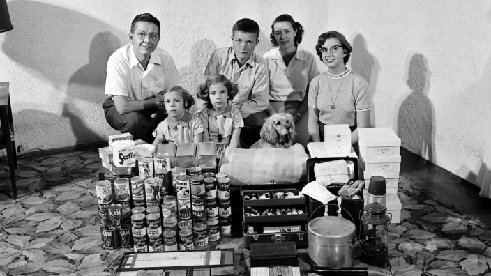 Texas Family Posing With Supplies For Atomic War Drill