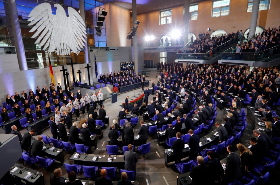 A general view of the lower house of German parliament Bundestag in Berlin during a ceremony to mark National Mourning Day
