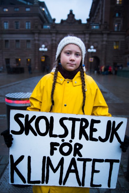 Swedish teenager Greta Thunberg during her Friday climate change protest, Stockholm, Sweden - 30 Nov 2018