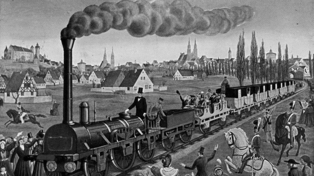 Anfänge der Eisenbahn: Ein großes Volksfest: Am 7. Dezember 1835 stand William Wilson in Frack und Zylinder auf der Plattform und trieb sein Gefährt mit unfassbaren 35 Kilometern pro Stunde in Richtung Fürth.