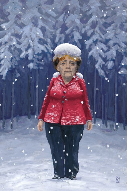 Angela Merkel: Merkel im Schnee. SZ-Zeichnung: Jan Rieckhoff