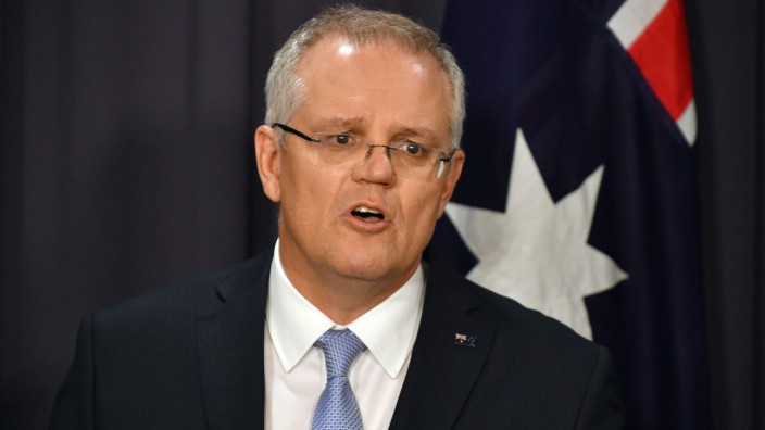 Nahostkonflikt: Australiens Premier Morrison während seiner Ankündigung in Canberra.
