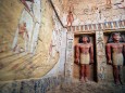 Statues are seen inside the newly-discovered tomb of 'Wahtye', which dates from the rule of King Neferirkare Kakai, at the Saqqara area near its necropolis, in Giza