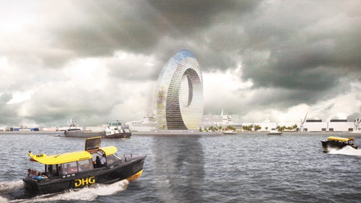 Architektur und Klimawandel: So könnte die Zukunft aussehen: Das geplante "Dutch Windwheel" im Hafen von Rotterdam.