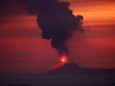 Anak Krakatau (Child of Krakatoa) volcano is seen from Japanese helicopter carrier Kaga at the Indian Ocean