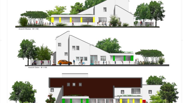Neuperlach: Rundum-Ansicht: So könnte das alte Vereinsheim nach dem Umbau zur Sportkita aussehen. Simulation: System-Technik Vogl