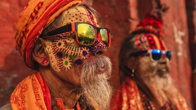 Sadhu - indian holymen sitting in the temple