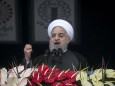 190211 TEHRAN Feb 11 2019 Iranian President Hassan Rouhani speaks during a large gatherin